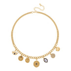 Multi Colour Austrian Crystal Enamelled Evil Eye Necklace (Size 19-3 Ext.) in Yellow Gold Tone