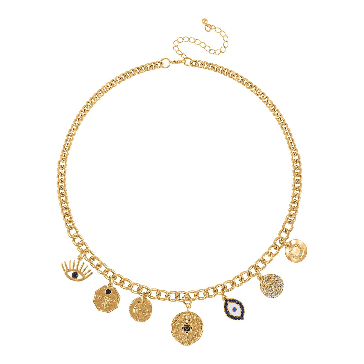 Multi Colour Austrian Crystal Enamelled Evil Eye Necklace (Size 19-3 Ext.) in Yellow Gold Tone 7561594 0