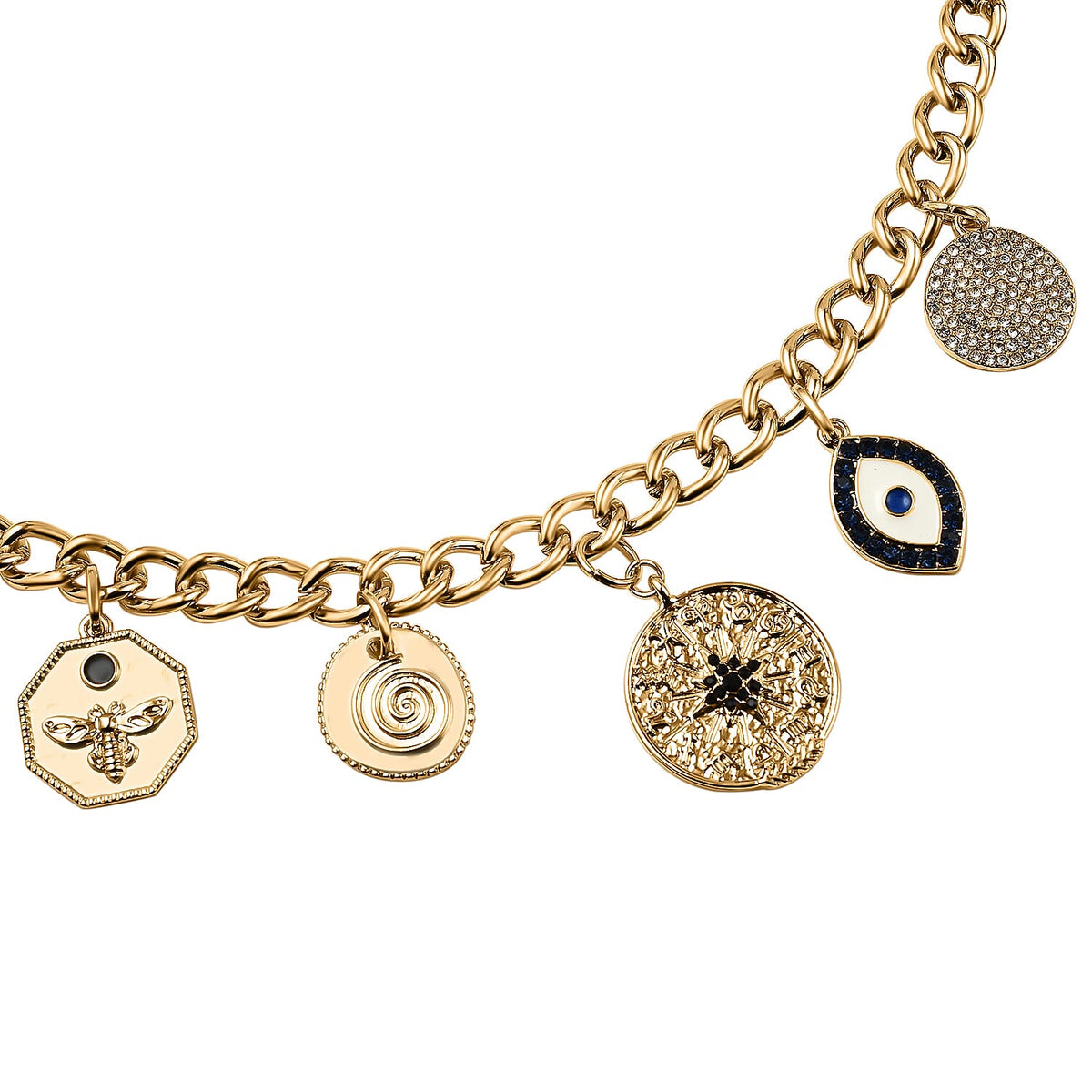 Multi Colour Austrian Crystal Enamelled Evil Eye Necklace (Size 19-3 Ext.) in Yellow Gold Tone 7561594 2