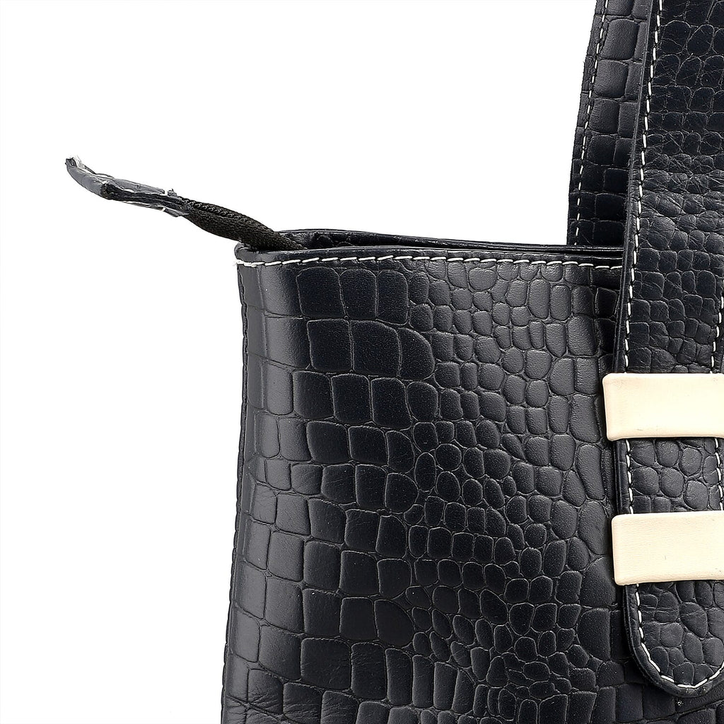 100% Genuine Leather Crocodile Embossed Tote Bag - Navy