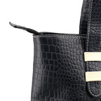 100% Genuine Leather Crocodile Embossed Tote Bag - Navy