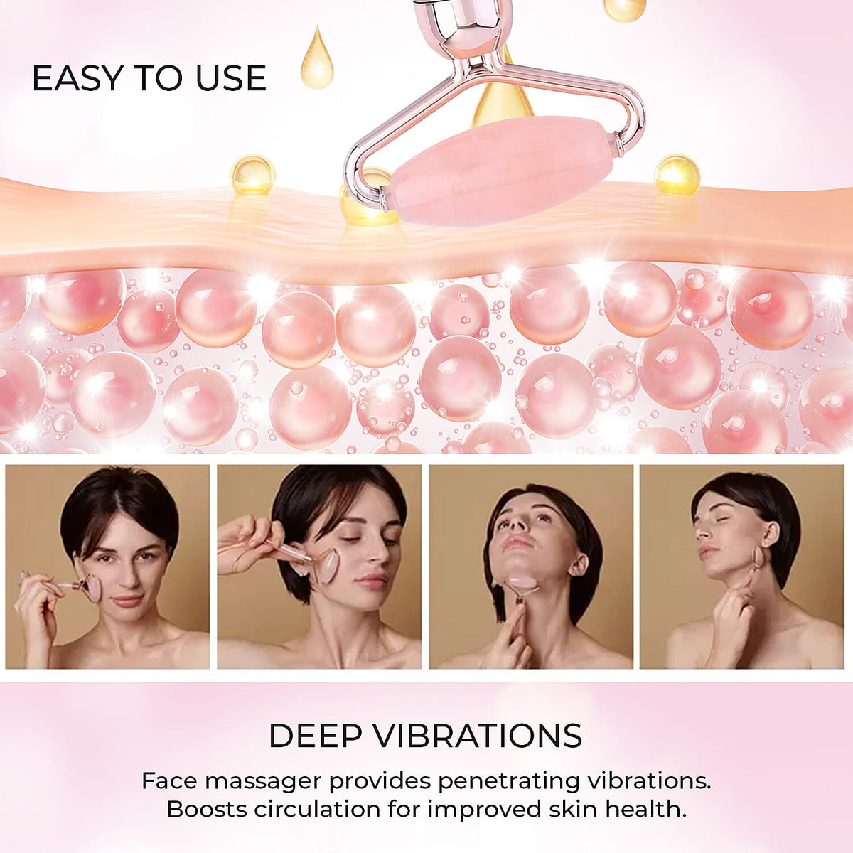 Beautech - 3-in-1 Electric Vibrating Rose Quartz Massage Roller Includes 3D face roller massager, facial roller massager and under eye press massager 7565412 4