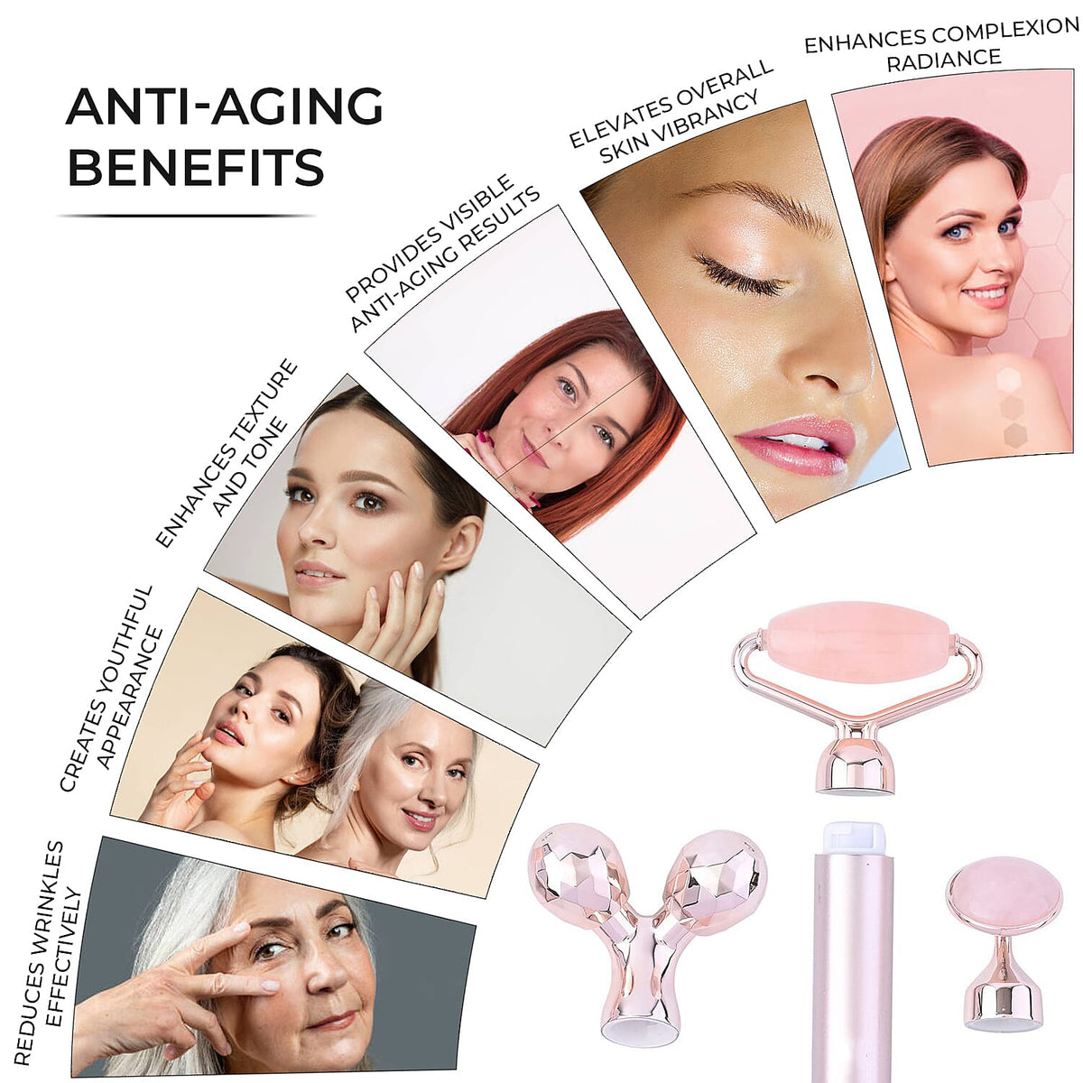 Beautech - 3-in-1 Electric Vibrating Rose Quartz Massage Roller Includes 3D face roller massager, facial roller massager and under eye press massager 7565412 5