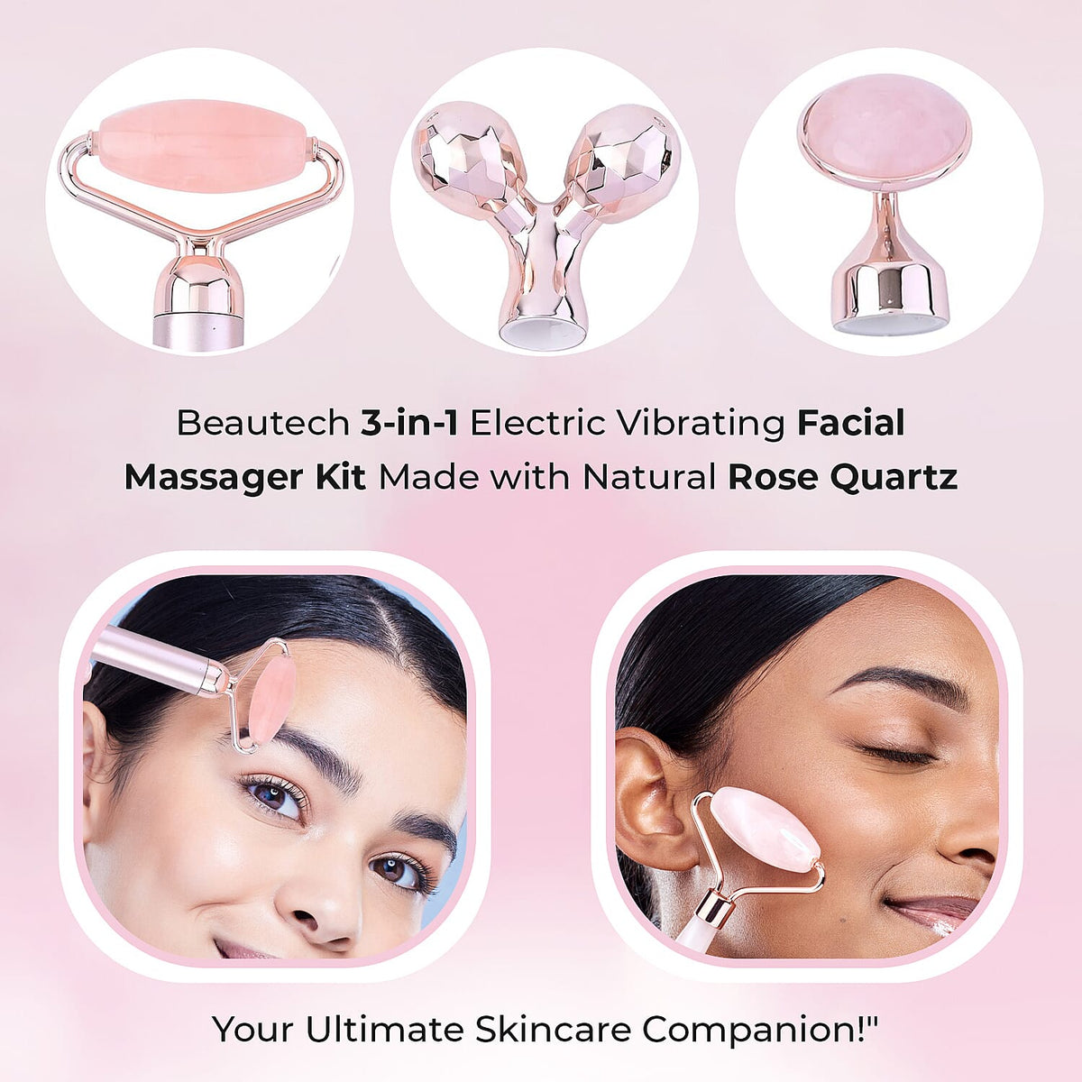 Beautech - 3-in-1 Electric Vibrating Rose Quartz Massage Roller Includes 3D face roller massager, facial roller massager and under eye press massager 7565412 6