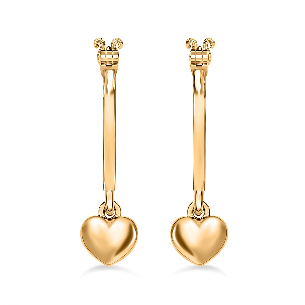 14K Yellow Gold Overlay Sterling Silver Hoop Earring With Heart Charm 7570761 0