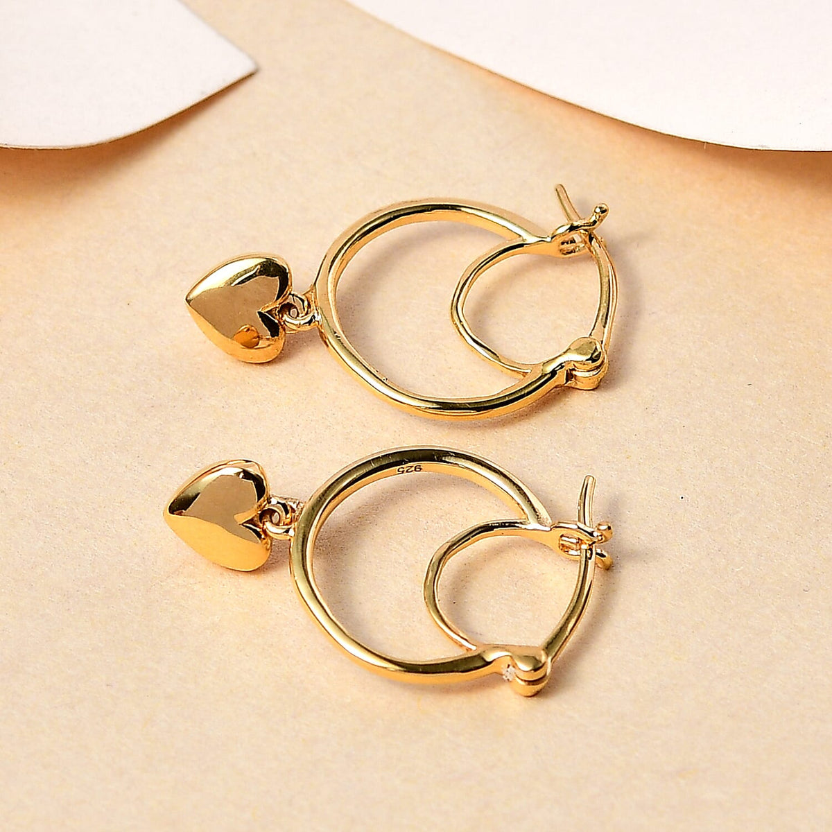 14K Yellow Gold Overlay Sterling Silver Hoop Earring With Heart Charm 7570761 1