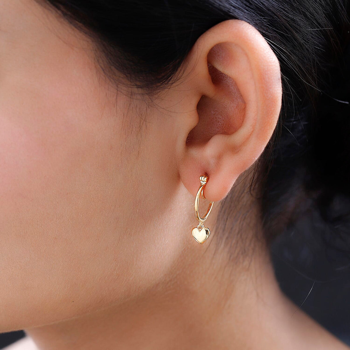 14K Yellow Gold Overlay Sterling Silver Hoop Earring With Heart Charm 7570761 2