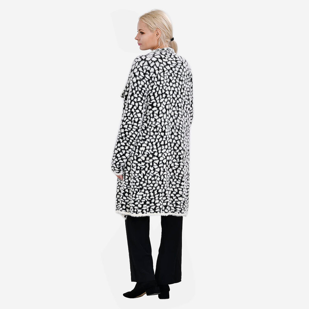 Leopard Pattern Long knitted Coatigan (Size 8 to 20) - Black and White