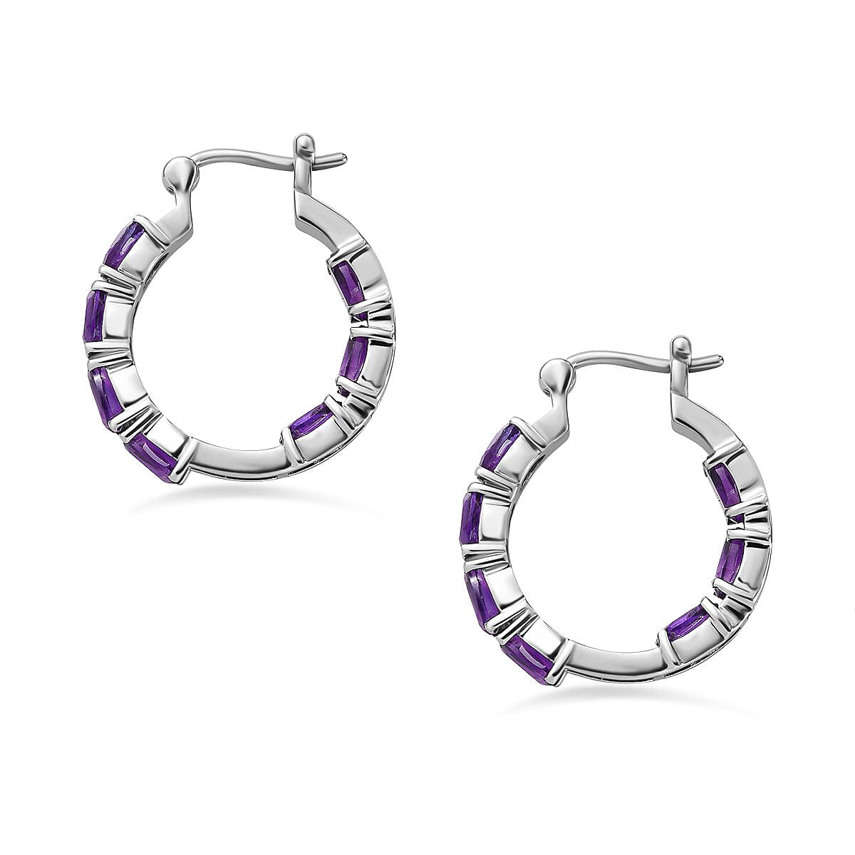 African Amethyst Inside-Out Hoop Earrings in Stainless Steel 6.23 Ct. 7577507 4