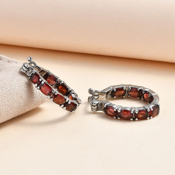 Black Spinel Inside-Out Hoop Earrings in Stainless Steel 8.95 Ct. 7577529 2