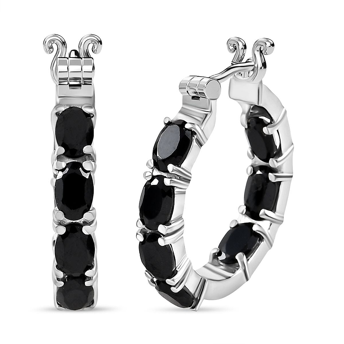 Black Spinel Inside-Out Hoop Earrings in Stainless Steel 8.95 Ct. V32638000 0