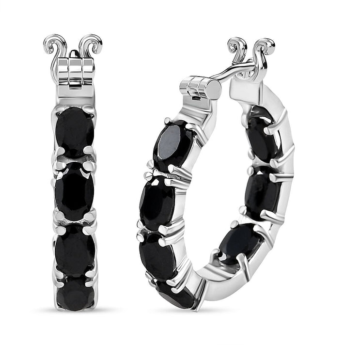 Black Spinel Inside-Out Hoop Earrings in Stainless Steel 8.95 Ct. 7577529 1