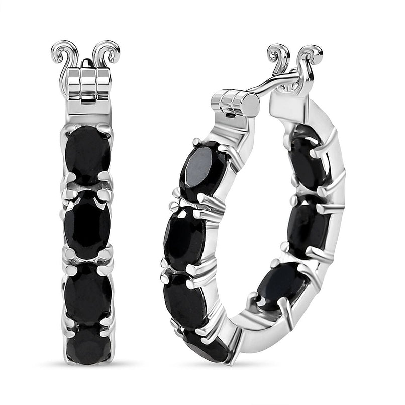 Black Spinel Inside-Out Hoop Earrings in Stainless Steel 8.95 Ct.