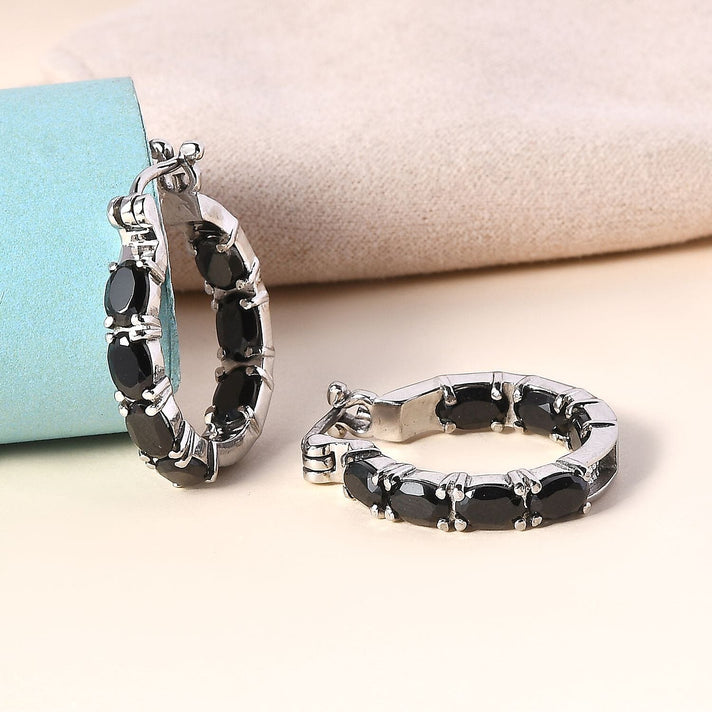 Black Spinel Inside-Out Hoop Earrings in Stainless Steel 8.95 Ct. 7577529 2