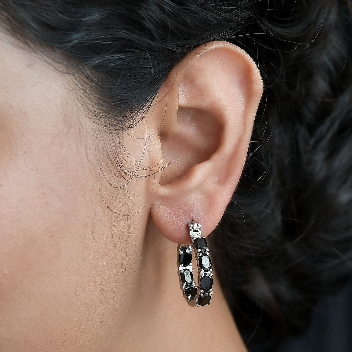 Black Spinel Inside-Out Hoop Earrings in Stainless Steel 8.95 Ct. V32638000 3