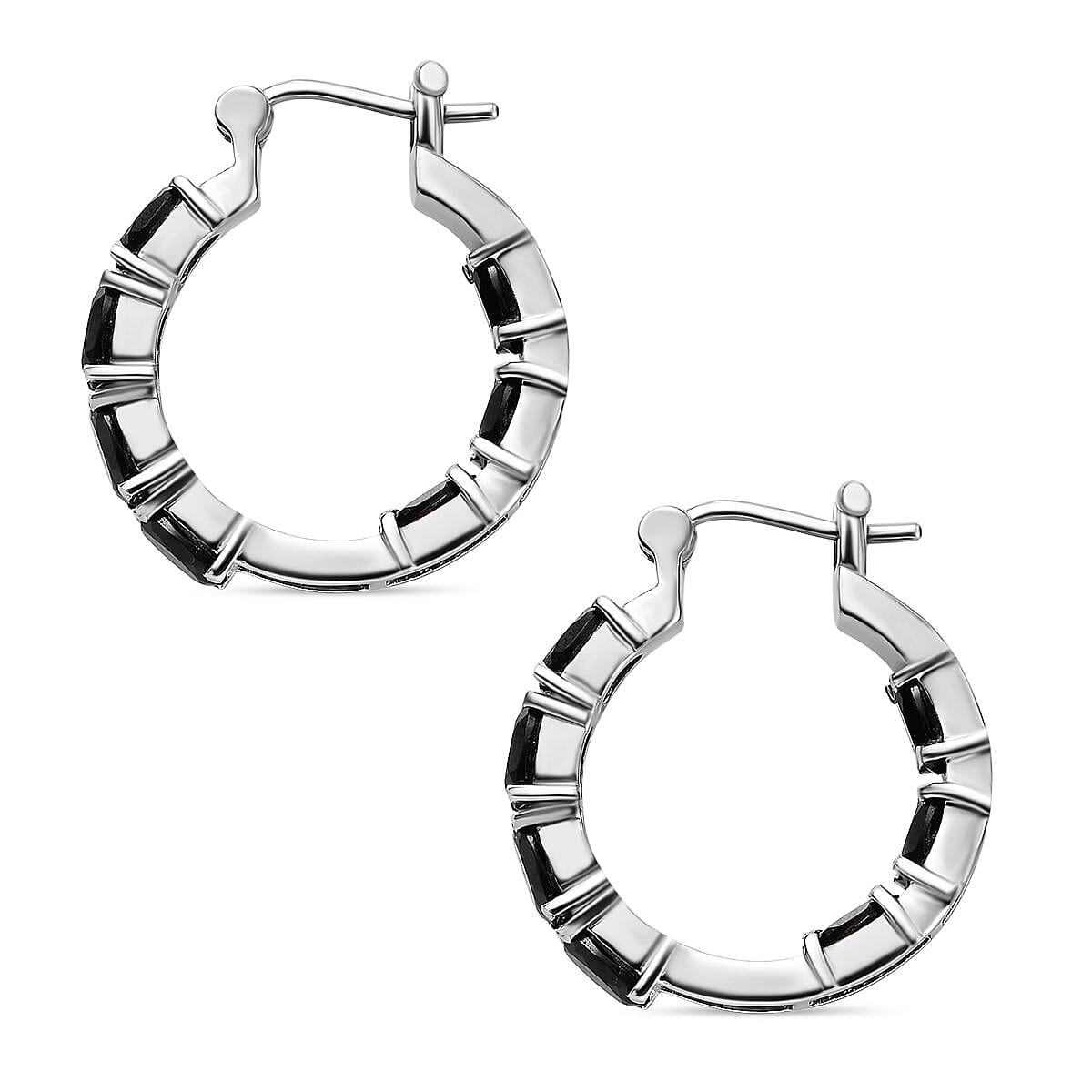 Black Spinel Inside-Out Hoop Earrings in Stainless Steel 8.95 Ct. V32638000 4