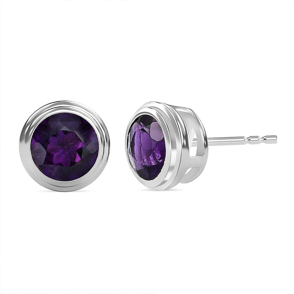 Amethyst Stud Solitaire Earrings with Push Back in Sterling Silver 1.49 Ct.
