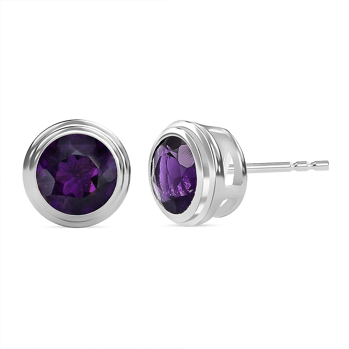 Amethyst Solitaire Stud Earrings in Sterling Silver 1.50 Ct V32527954 0