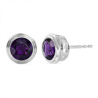 Amethyst Stud Solitaire Earrings with Push Back in Sterling Silver 1.49 Ct.