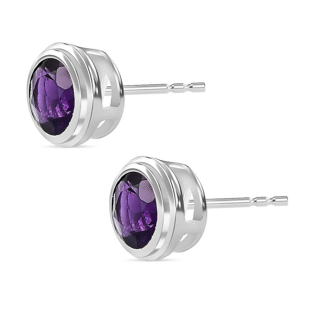 Amethyst Stud Solitaire Earrings with Push Back in Sterling Silver 1.49 Ct.