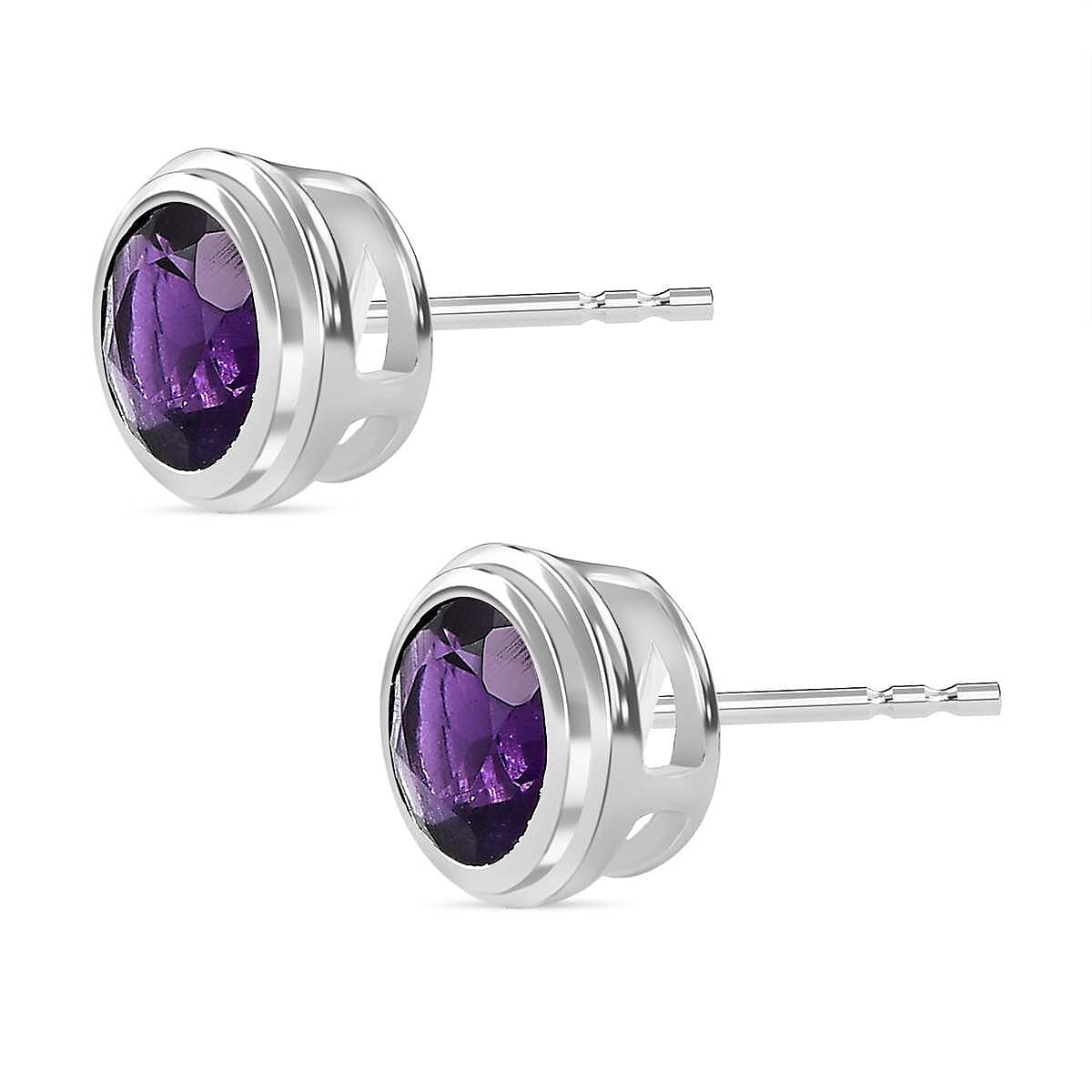 Amethyst Solitaire Stud Earrings in Sterling Silver 1.50 Ct V32527954 4