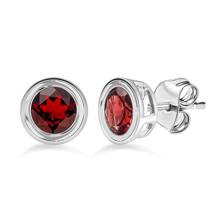 Red Garnet Solitaire Stud Earrings in Sterling Silver 1.70 Ct 7577566 1