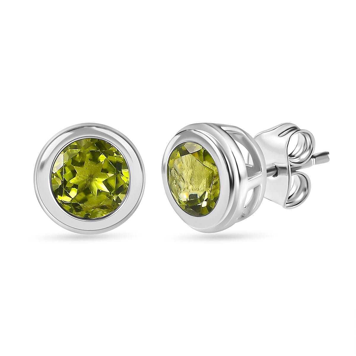 Hebei Peridot Solitaire Stud Earrings in Sterling Silver 1.75 Ct V32529426 0