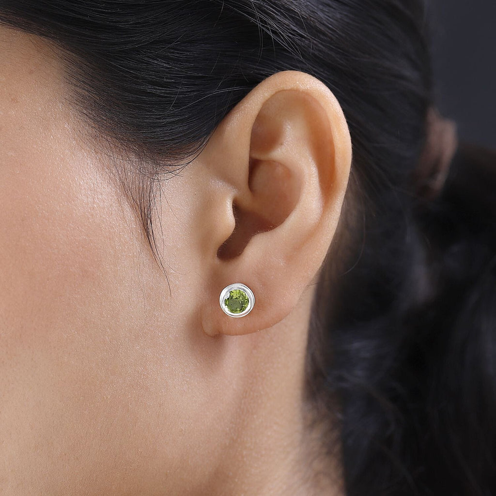 Hebei Peridot Stud Earrings with Push Back in Sterling Silver 1.75 Ct.