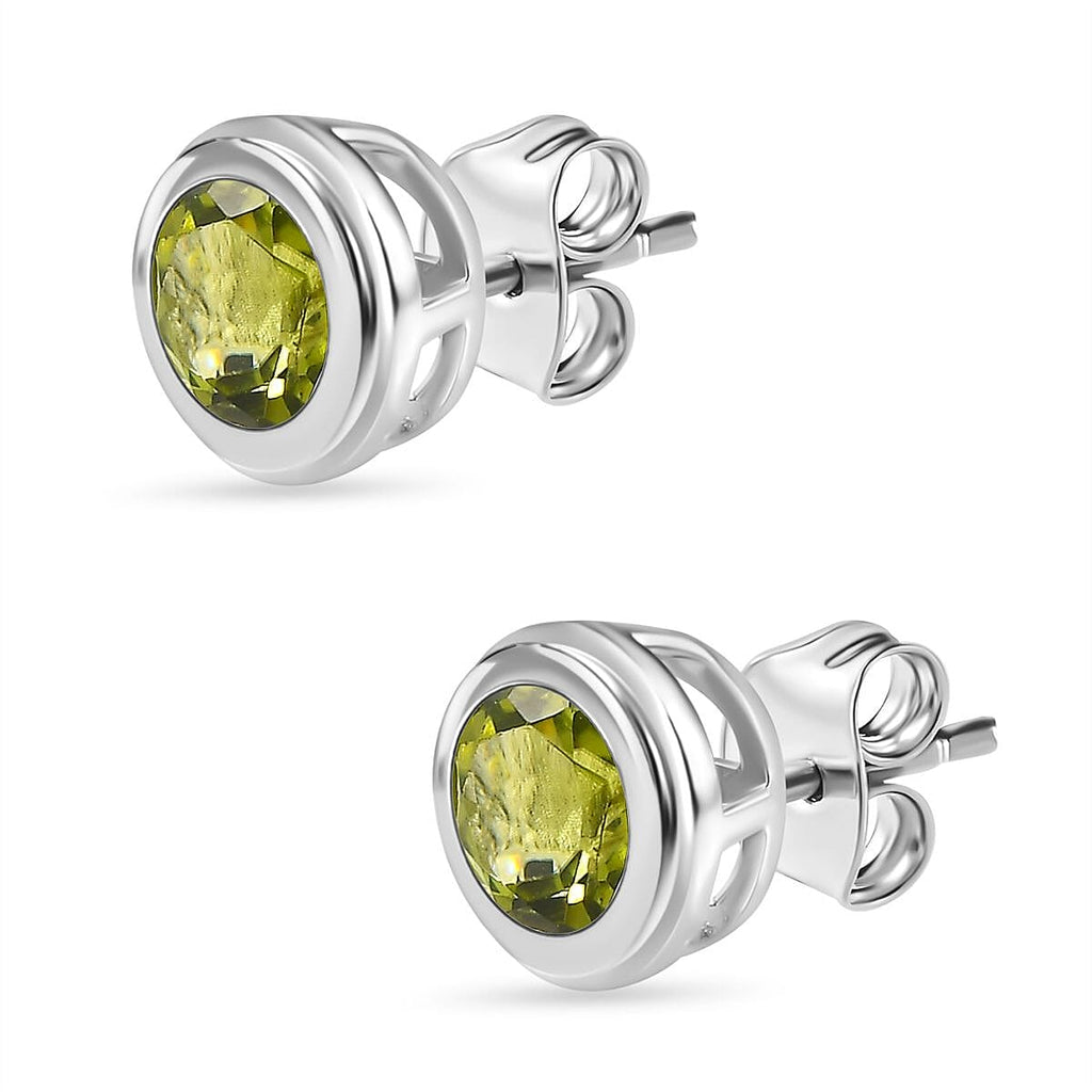 Hebei Peridot Stud Earrings with Push Back in Sterling Silver 1.75 Ct.