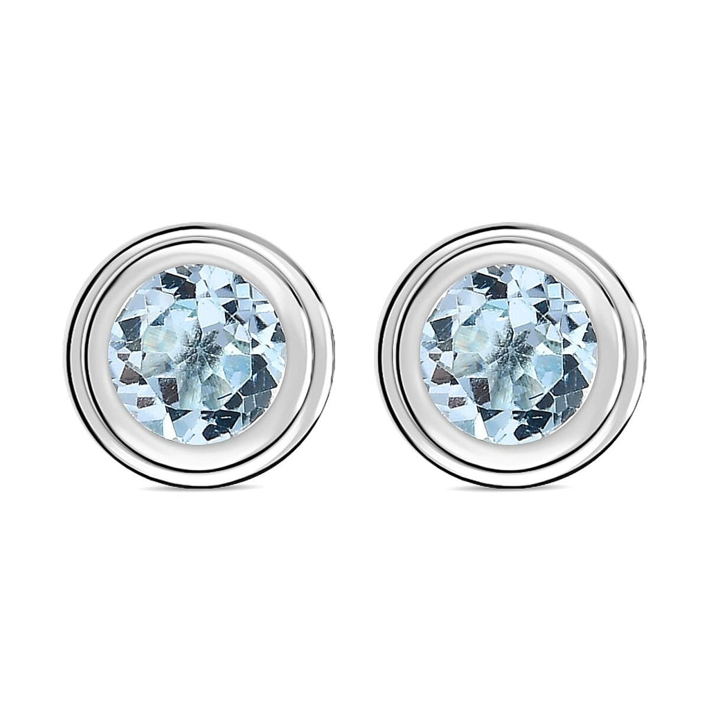 Skyblue Topaz Stud Solitaire Earrings with Push Back in Sterling Silver 1.74 Ct.