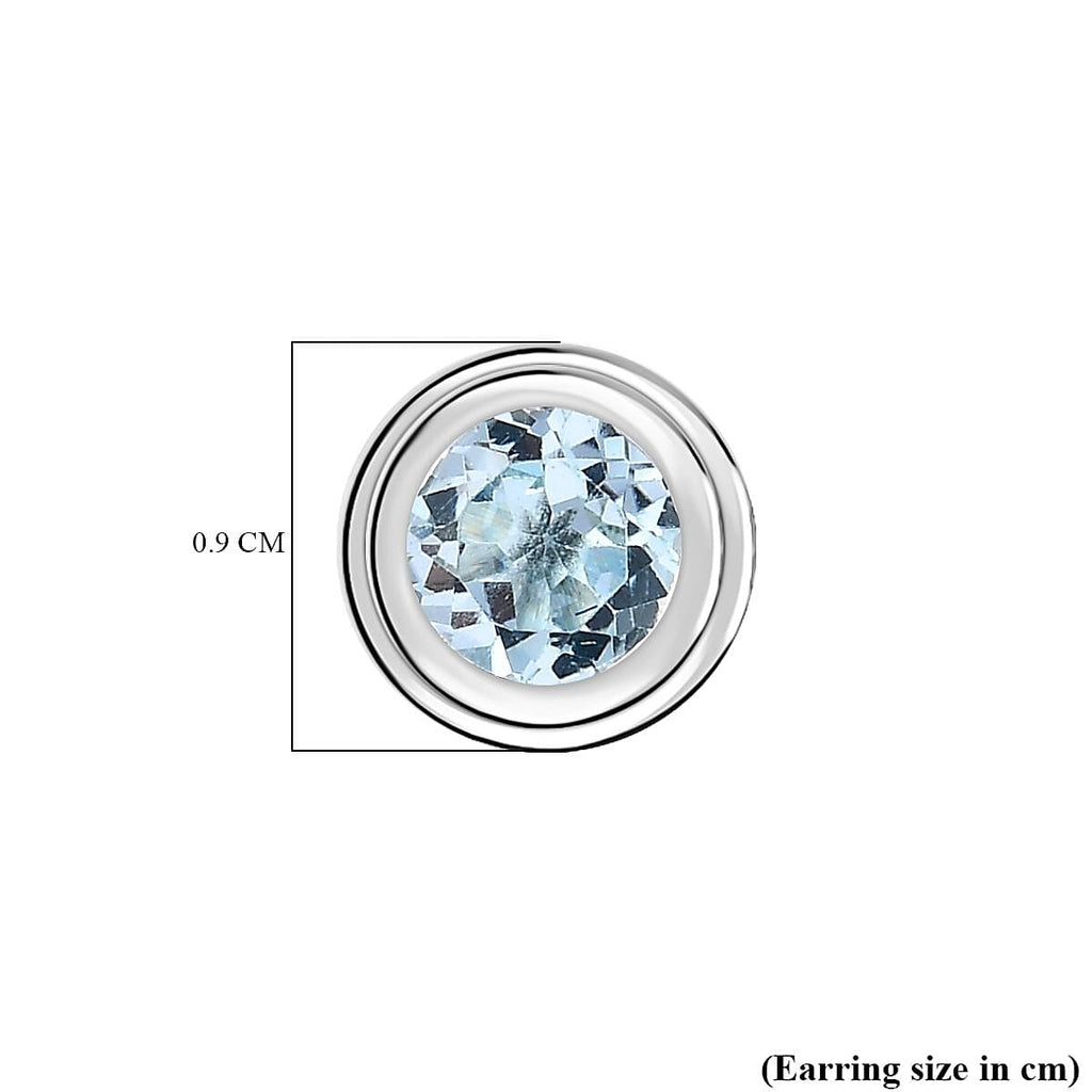Skyblue Topaz Stud Solitaire Earrings with Push Back in Sterling Silver 1.74 Ct.