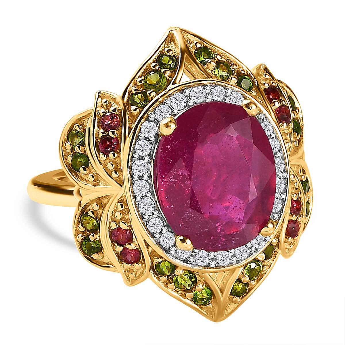 African Ruby and Multi Gemstone Halo Ring in 18K Gold Vermeil Sterling Silver 7577889 0