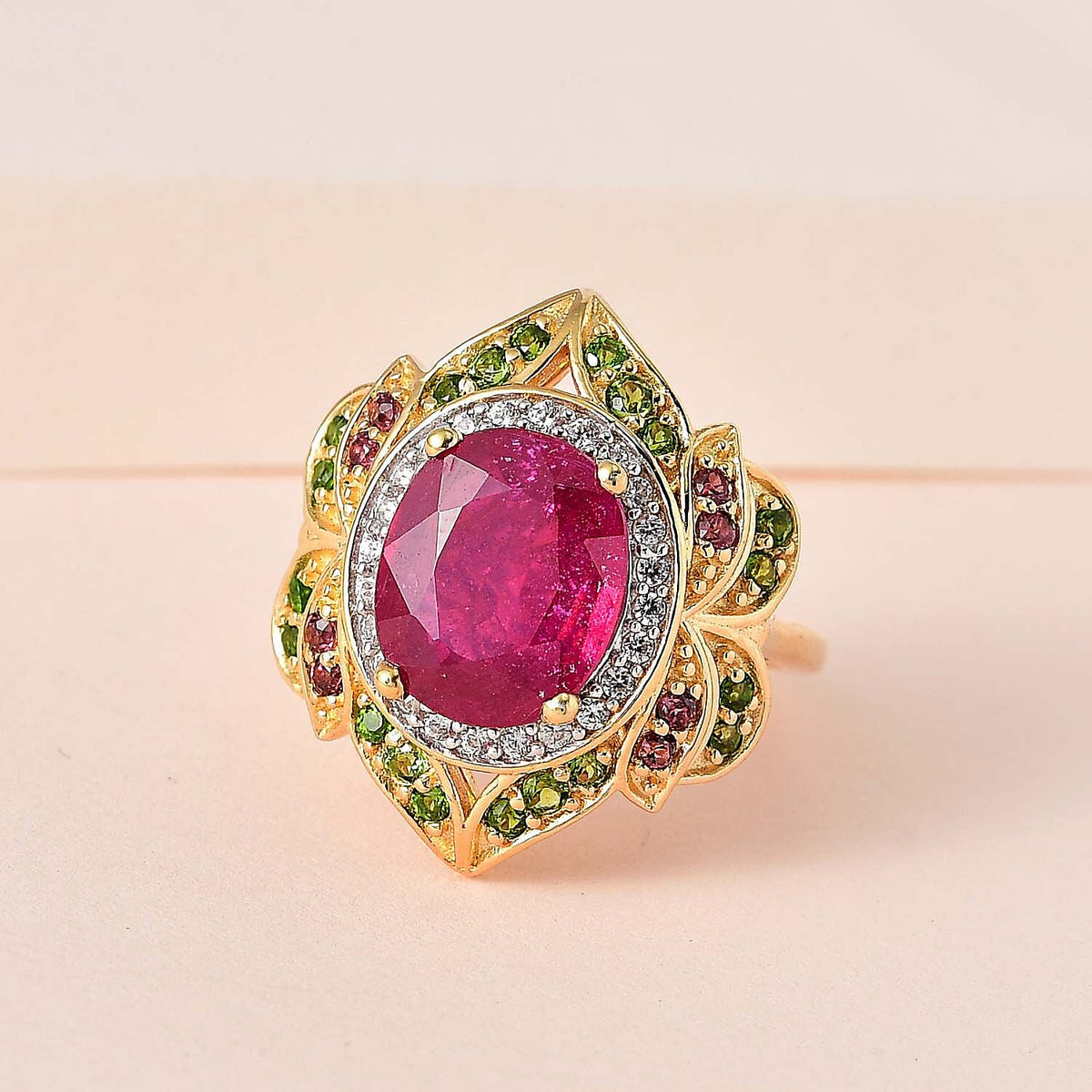 African Ruby and Multi Gemstone Halo Ring in 18K Gold Vermeil Sterling Silver 7577889 1