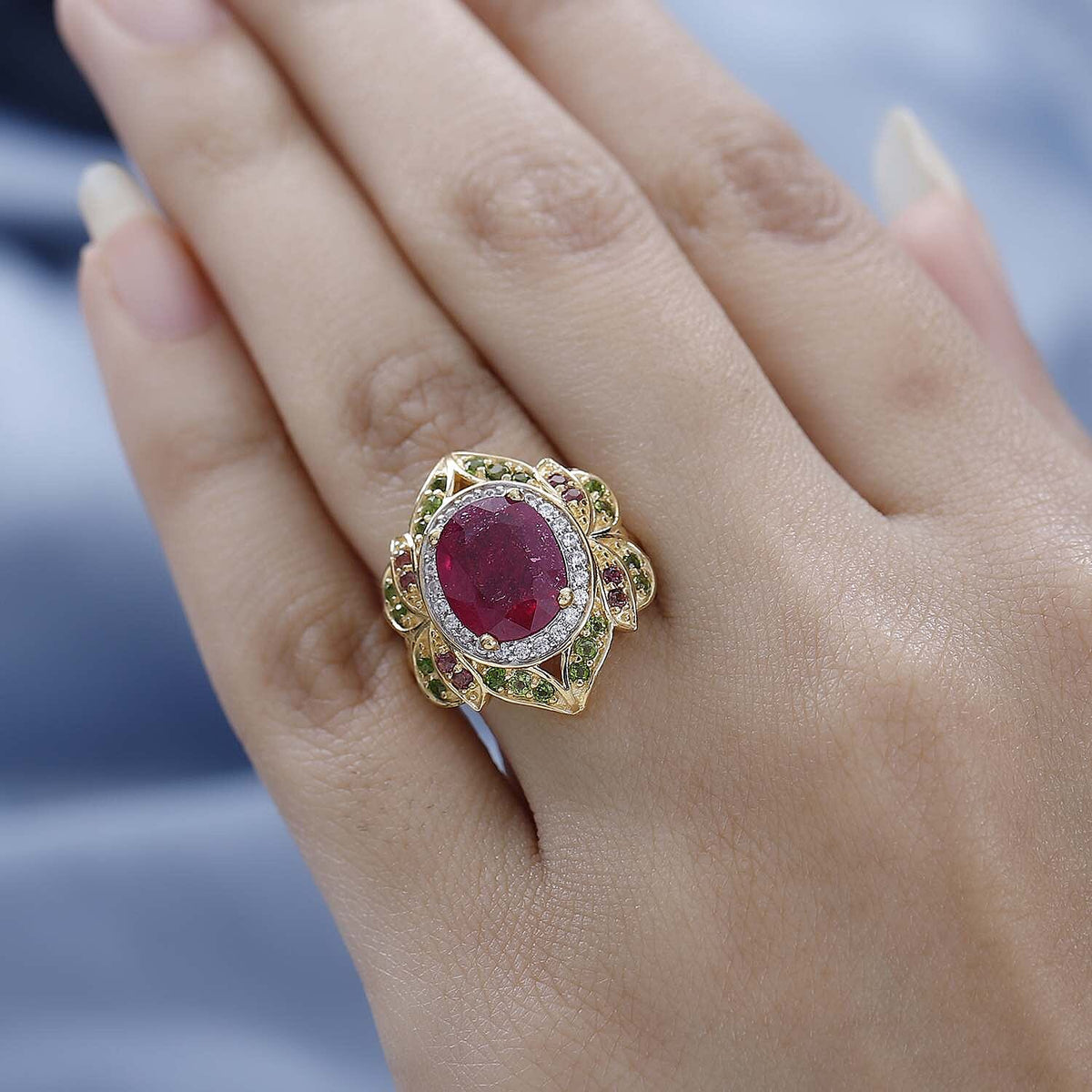 African Ruby and Multi Gemstone Halo Ring in 18K Gold Vermeil Sterling Silver 7577889 2
