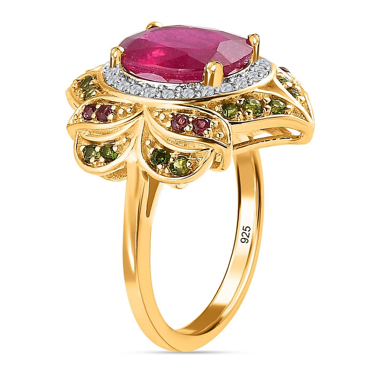 African Ruby and Multi Gemstone Halo Ring in 18K Gold Vermeil Sterling Silver 7577889 3
