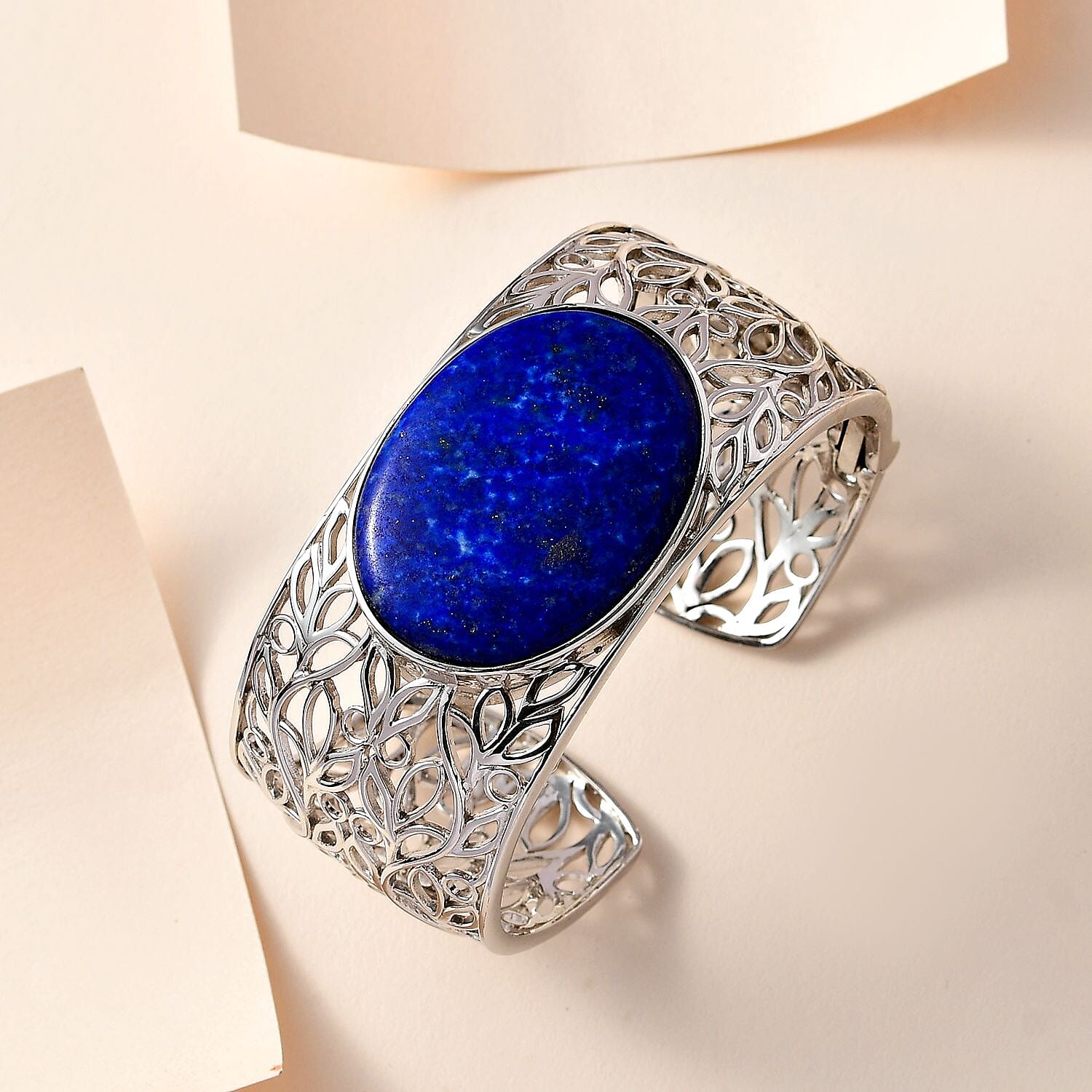 One Time Deal- Lapiz Lazuli Solitaire Cuff Bangle (Size 7.5)  77.28 Ct. 7577955 1