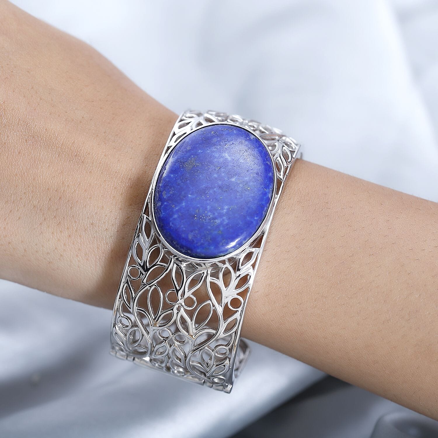 One Time Deal- Lapiz Lazuli Solitaire Cuff Bangle (Size 7.5)  77.28 Ct. 7577955 2
