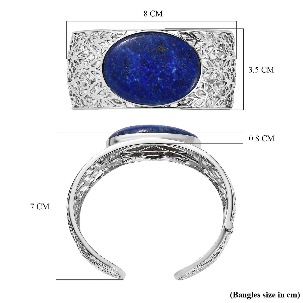 One Time Deal- Lapiz Lazuli Solitaire Cuff Bangle (Size 7.5)  77.28 Ct. 7577955 5