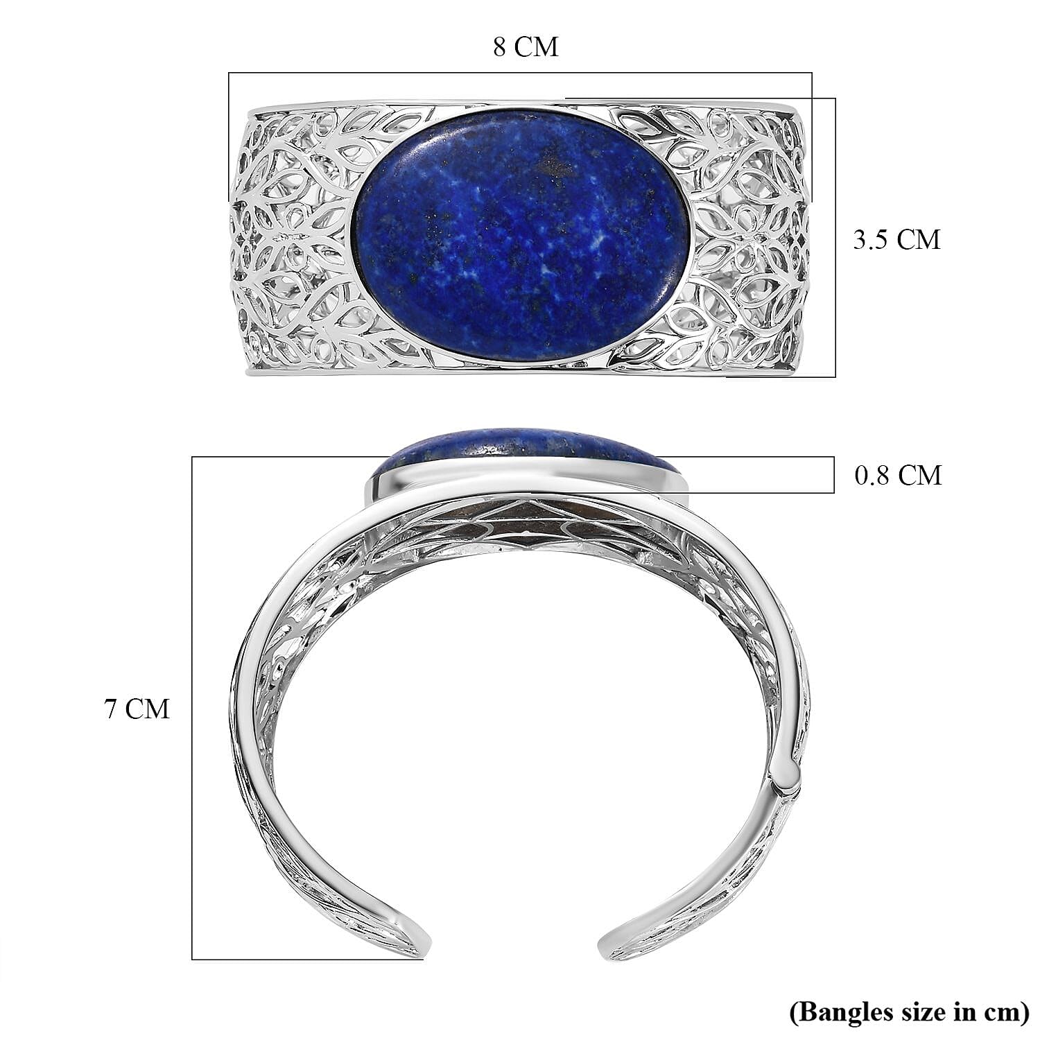 One Time Deal- Lapiz Lazuli Solitaire Cuff Bangle (Size 7.5)  77.28 Ct. 7577955 5