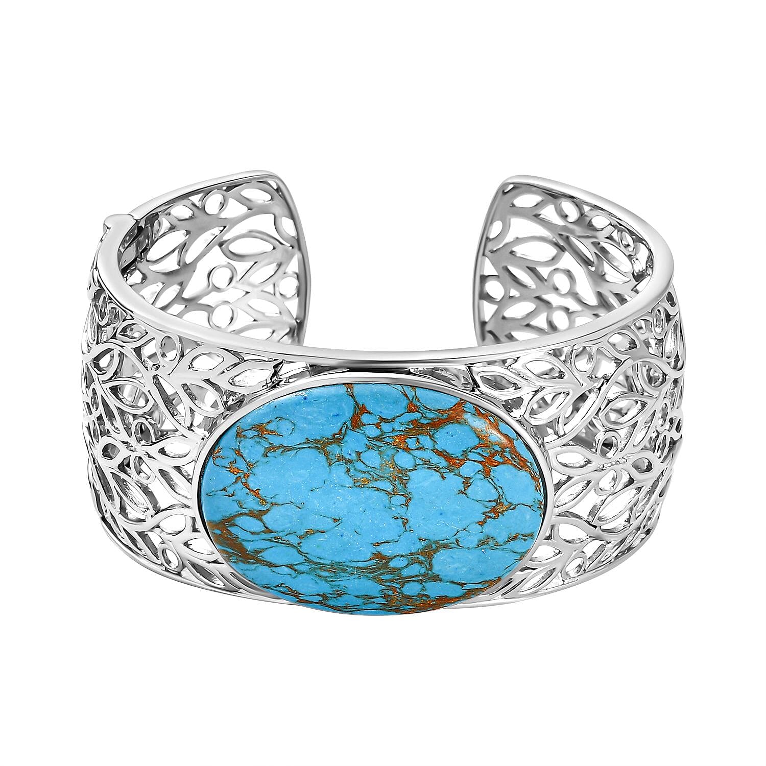 One Time Deal-Blue Copper MojaveTurquoise Solitaire Bangle (Size 7.5)  52.97 Ct. 7577960 0