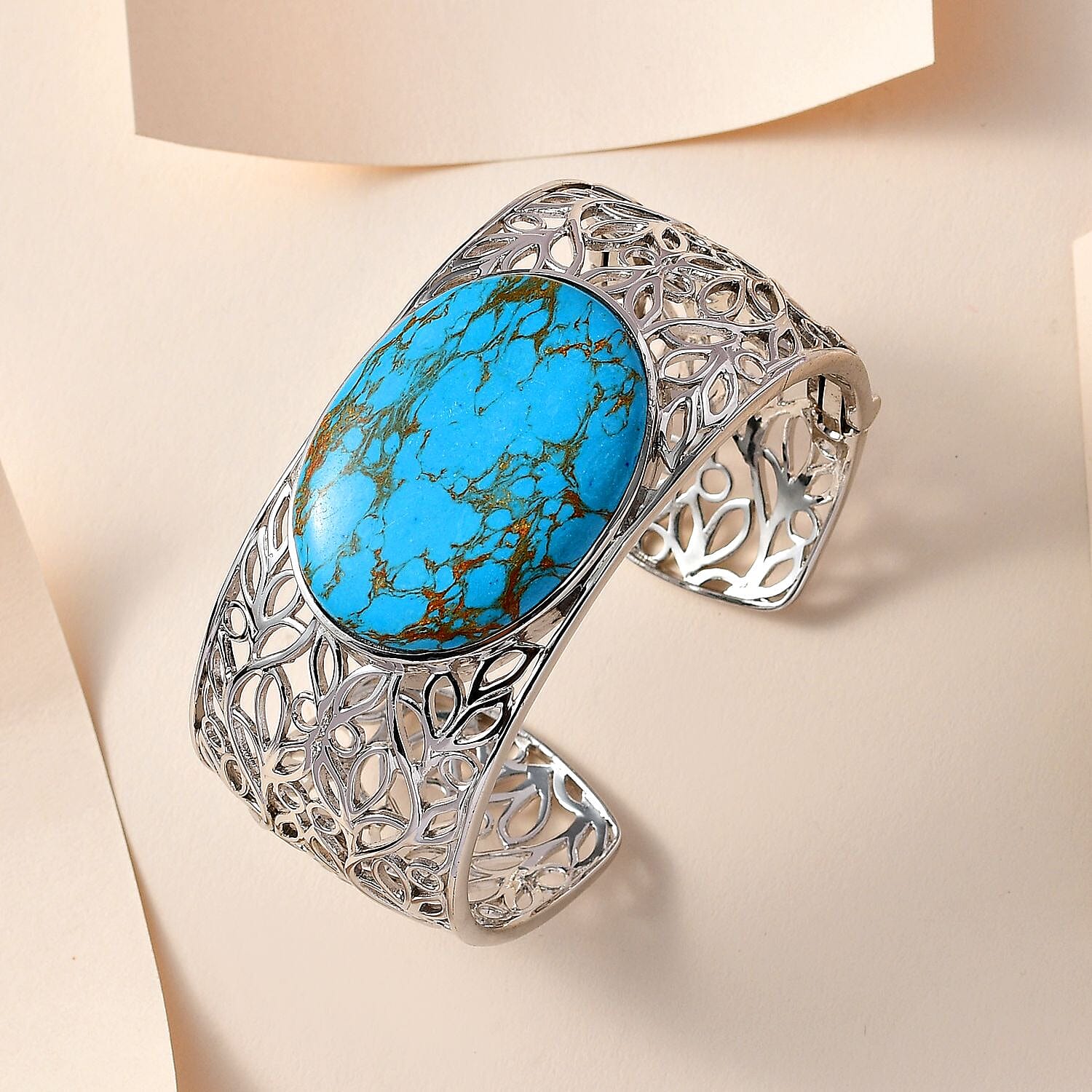 One Time Deal-Blue Copper MojaveTurquoise Solitaire Bangle (Size 7.5)  52.97 Ct. 7577960 1