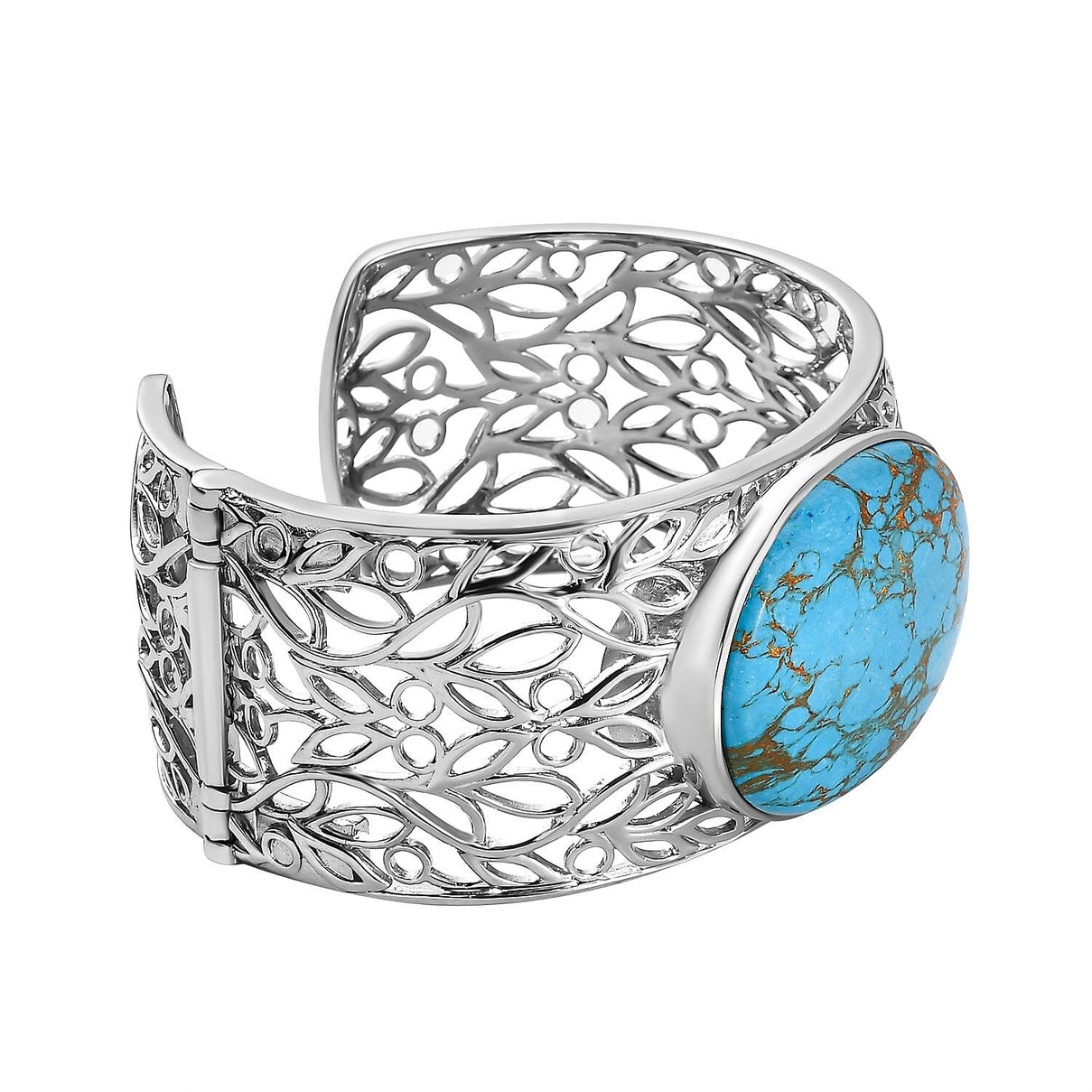 One Time Deal-Blue Copper MojaveTurquoise Solitaire Bangle (Size 7.5)  52.97 Ct. 7577960 3