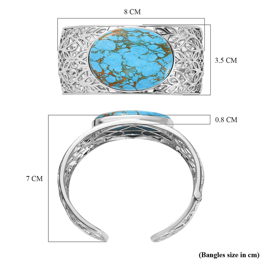 One Time Deal-Blue Copper MojaveTurquoise Solitaire Bangle (Size 7.5)  52.97 Ct.