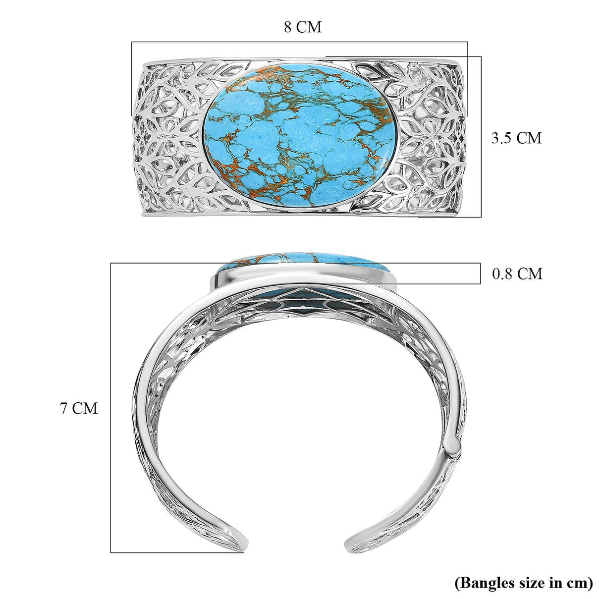 One Time Deal-Blue Copper MojaveTurquoise Solitaire Bangle (Size 7.5)  52.97 Ct. 7577960 5