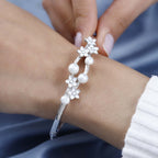 One Time CloseOut Deal- White Fresh Water Pearl Enamelled Bangle (Size 7.5)