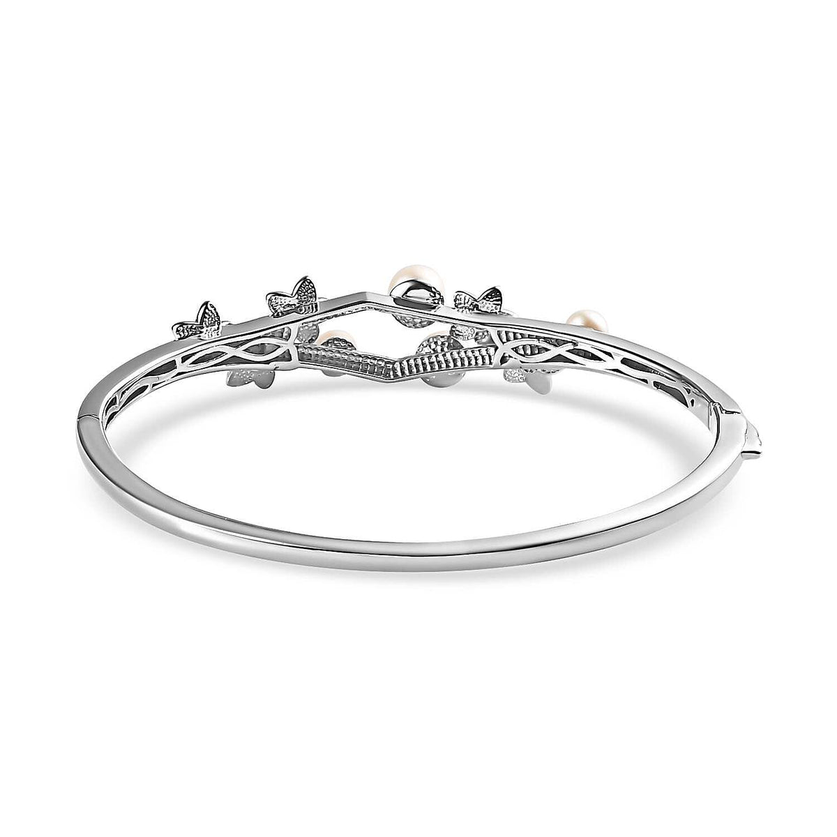 One Time CloseOut Deal- White Fresh Water Pearl Enamelled Bangle (Size 7.5) 7578061 5