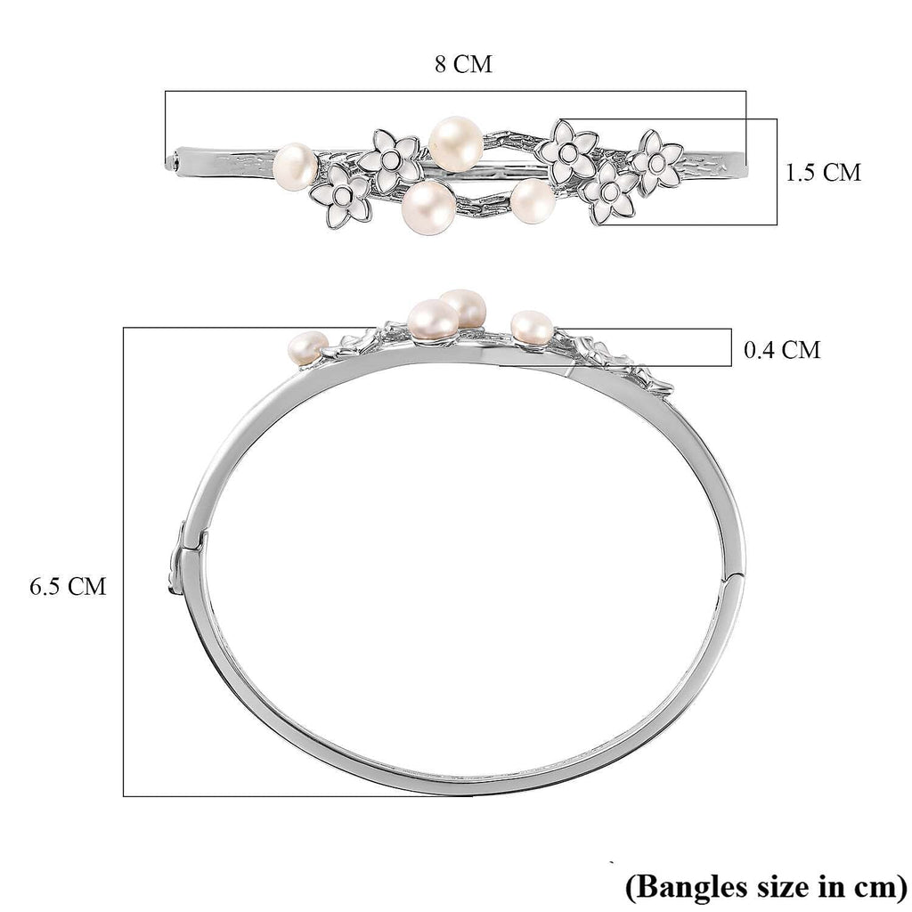 One Time CloseOut Deal- White Fresh Water Pearl Enamelled Bangle (Size 7.5)
