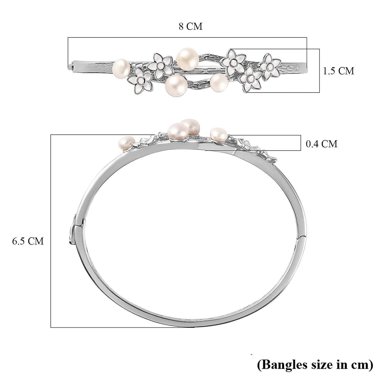 One Time CloseOut Deal- White Fresh Water Pearl Enamelled Bangle (Size 7.5) 7578061 6