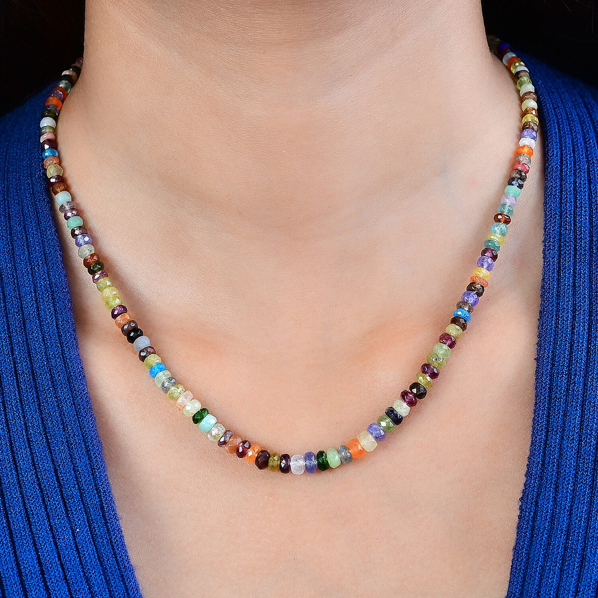 Multi Gemstones Necklace (Size - 18) in 18K Vermeil Yellow Gold Plating Sterling Silver 70.00 ct 70.000 Ct. 7579071 1