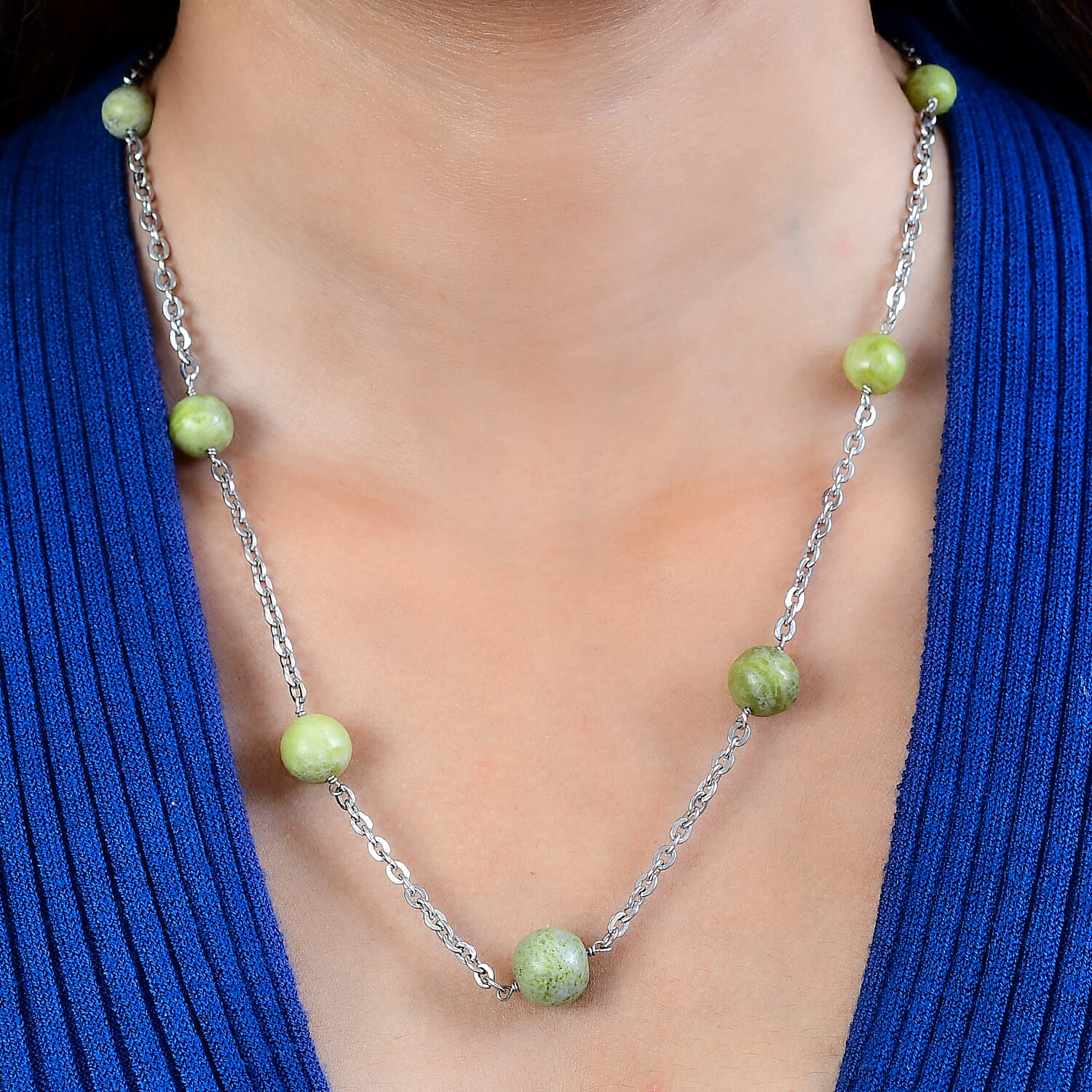 Connemara Marble Station Beads Necklace (Size - 24-2 inch Ext.) 28.12 Ct. 7579088 1
